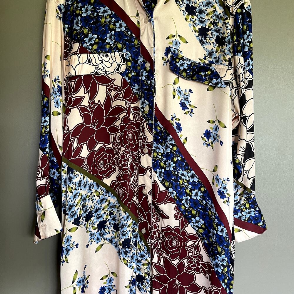 SMYTHE Shirtdress Multi Scarf Print Size Small Pink Cream Red Blue Floral Chic - Picture 7 of 16